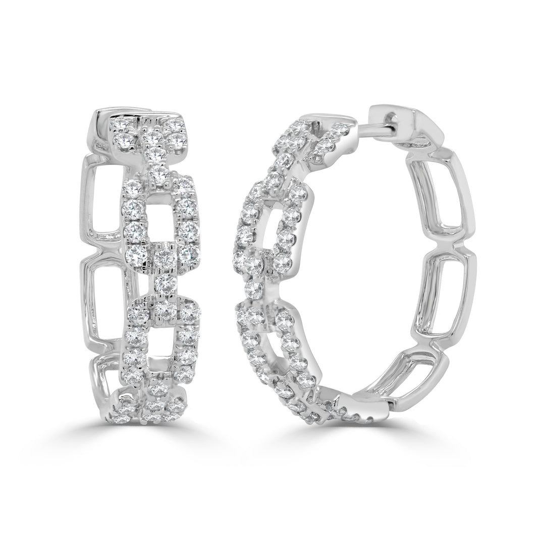 14k Gold & Diamond Link Hoop Earrings