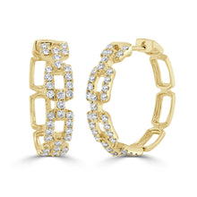 Load image into Gallery viewer, 14k Gold &amp; Diamond Link Hoop Earrings