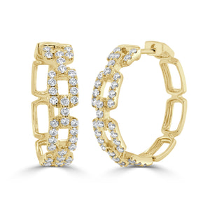 14k Gold & Diamond Link Hoop Earrings