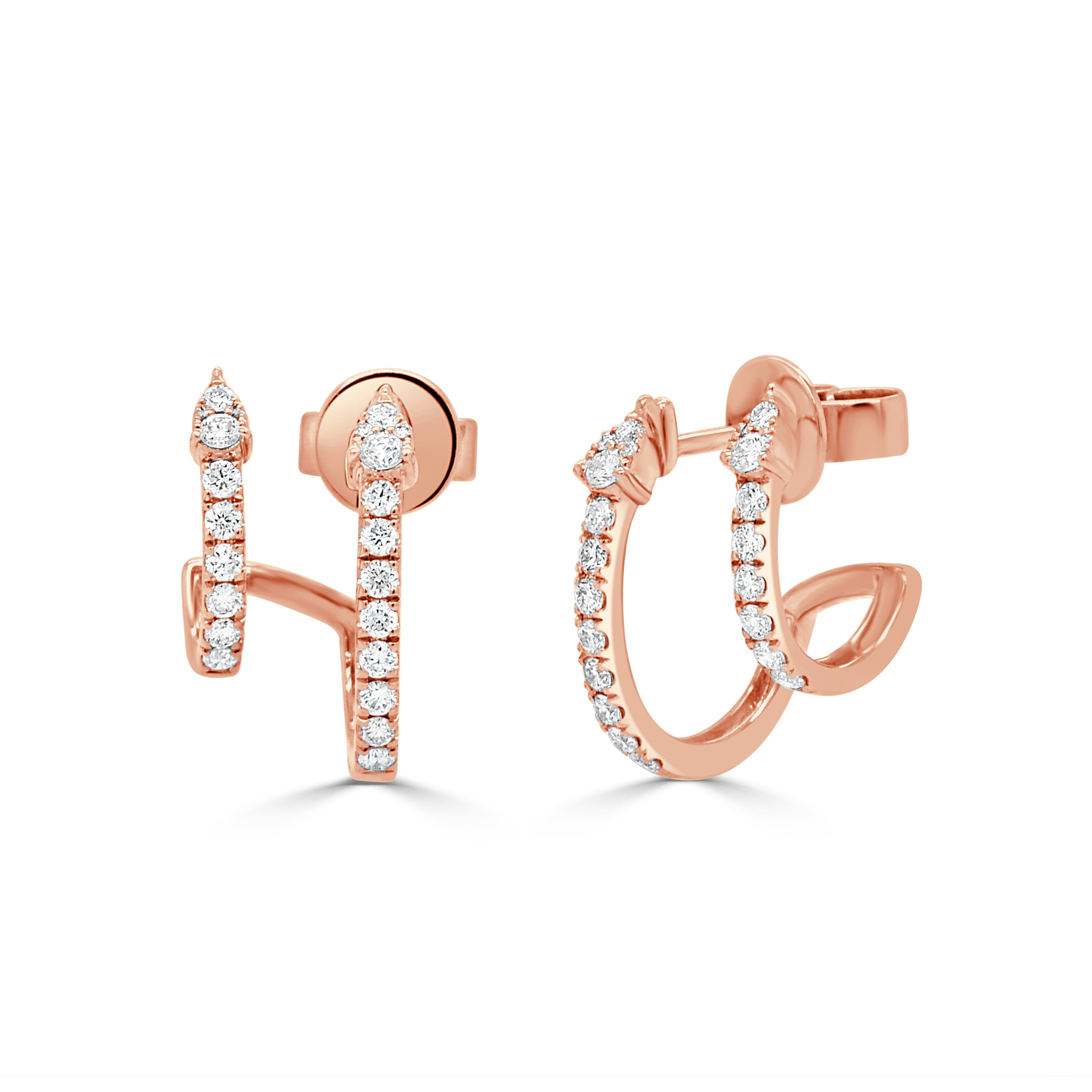 14K Gold Diamond Cuff Stud Earrings - 0.51 CT