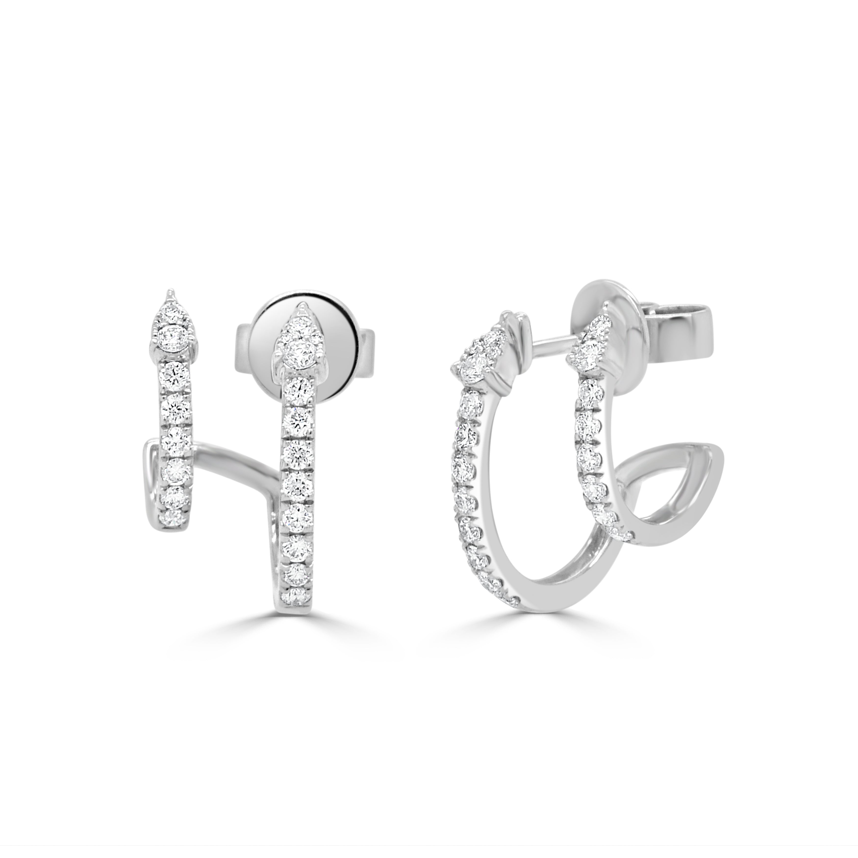 14K Gold Diamond Cuff Stud Earrings - 0.51 CT