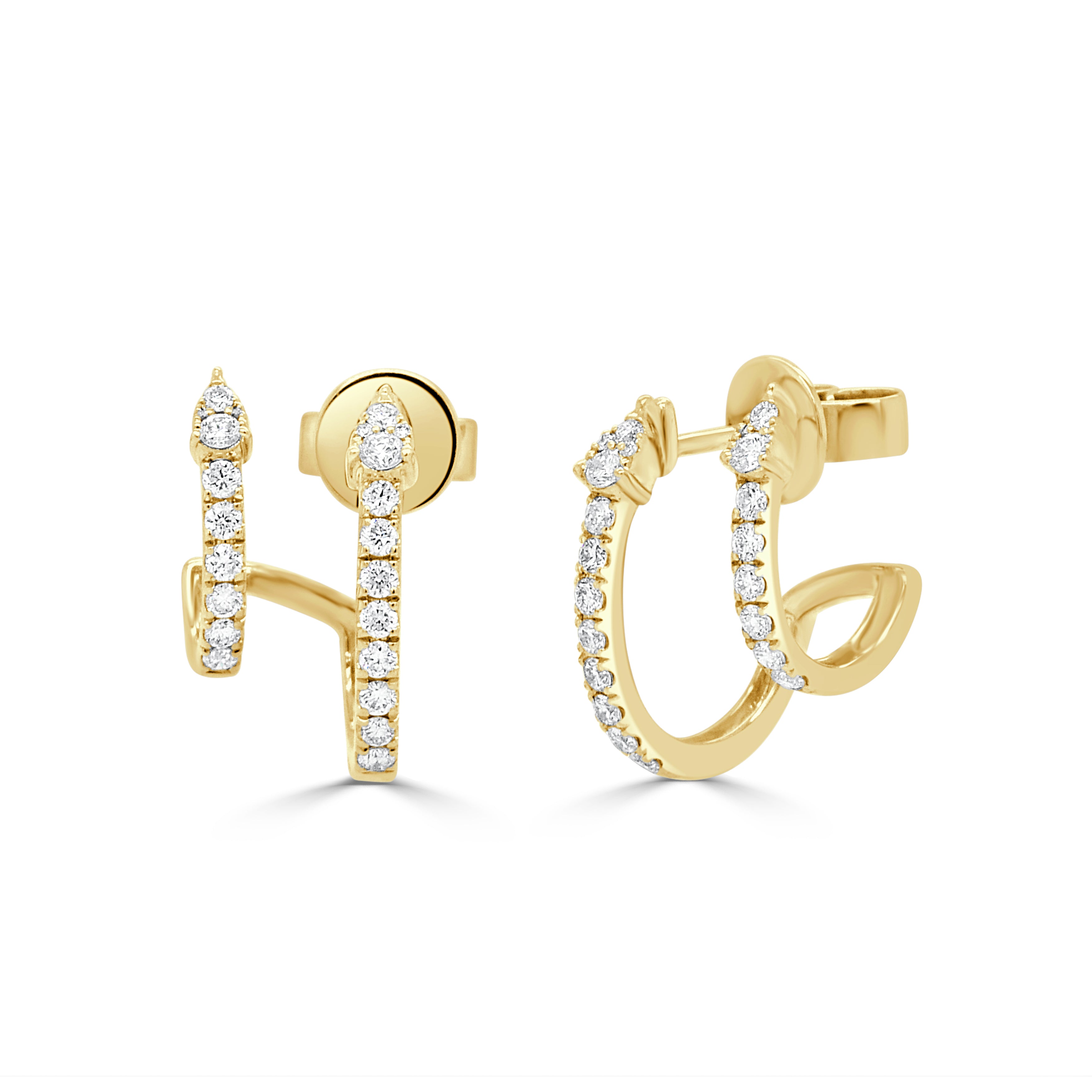14K Gold Diamond Cuff Stud Earrings - 0.51 CT