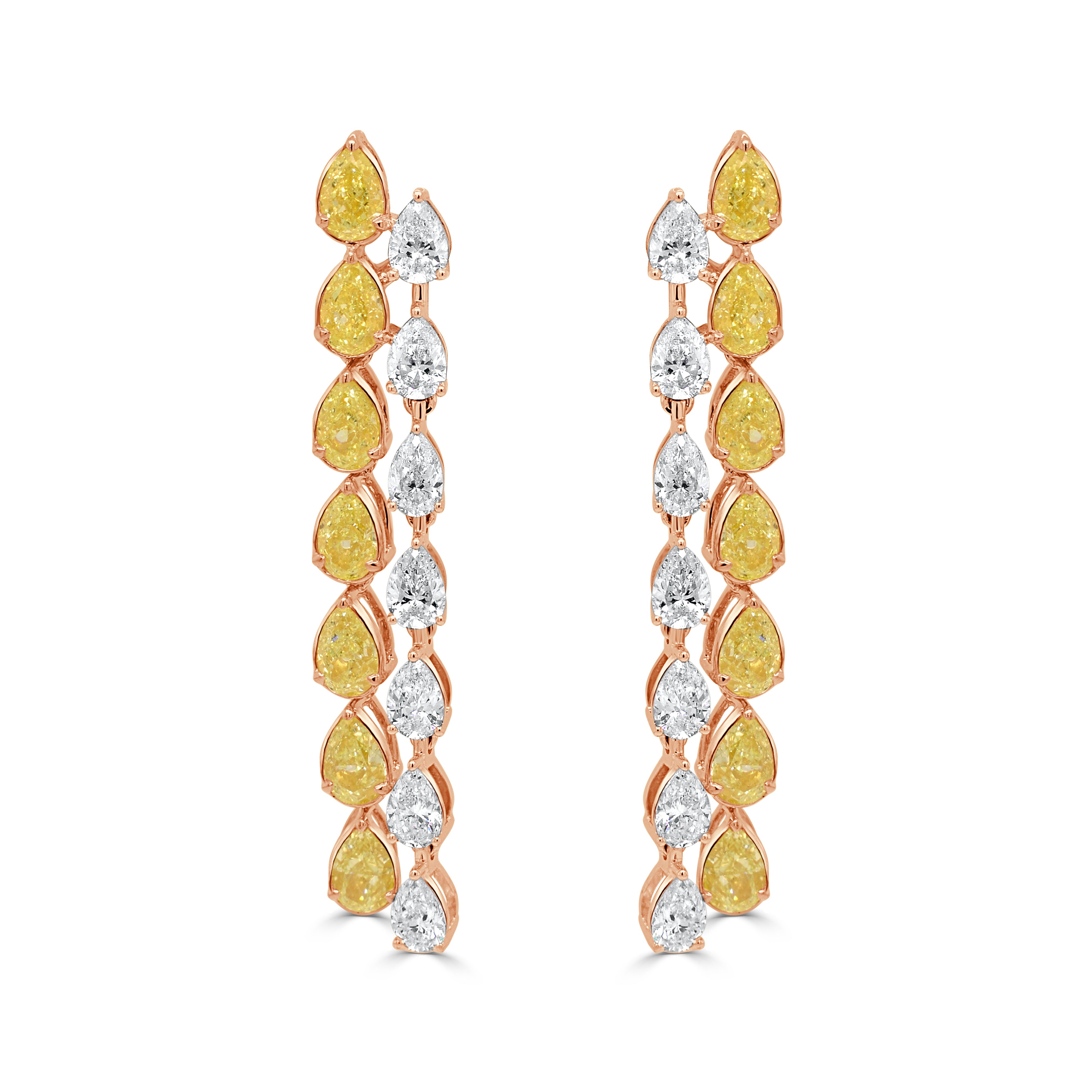 18K Gold Pear Shape Diamond & Yellow Diamond Drop Earrings