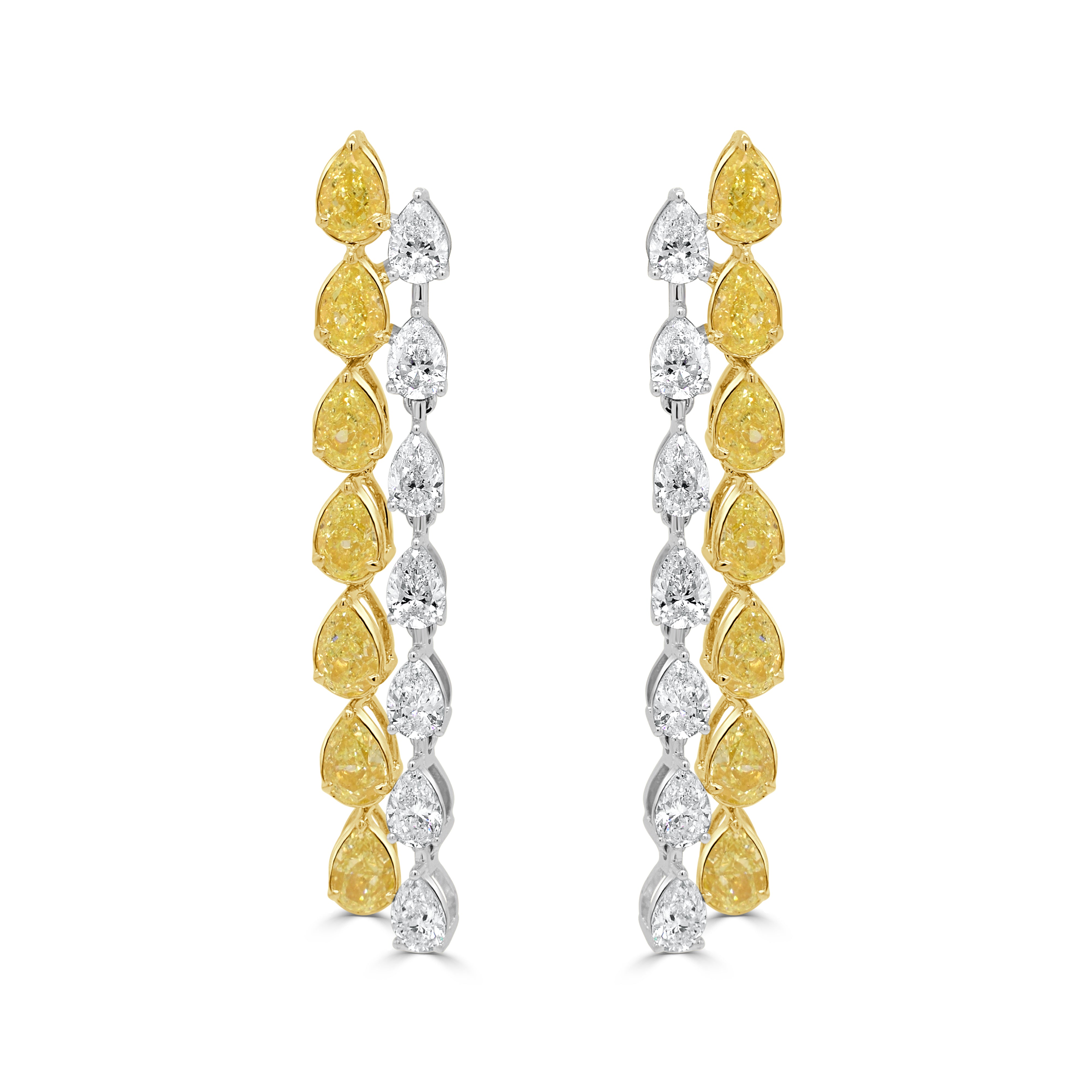 18K Gold Pear Shape Diamond & Yellow Diamond Drop Earrings