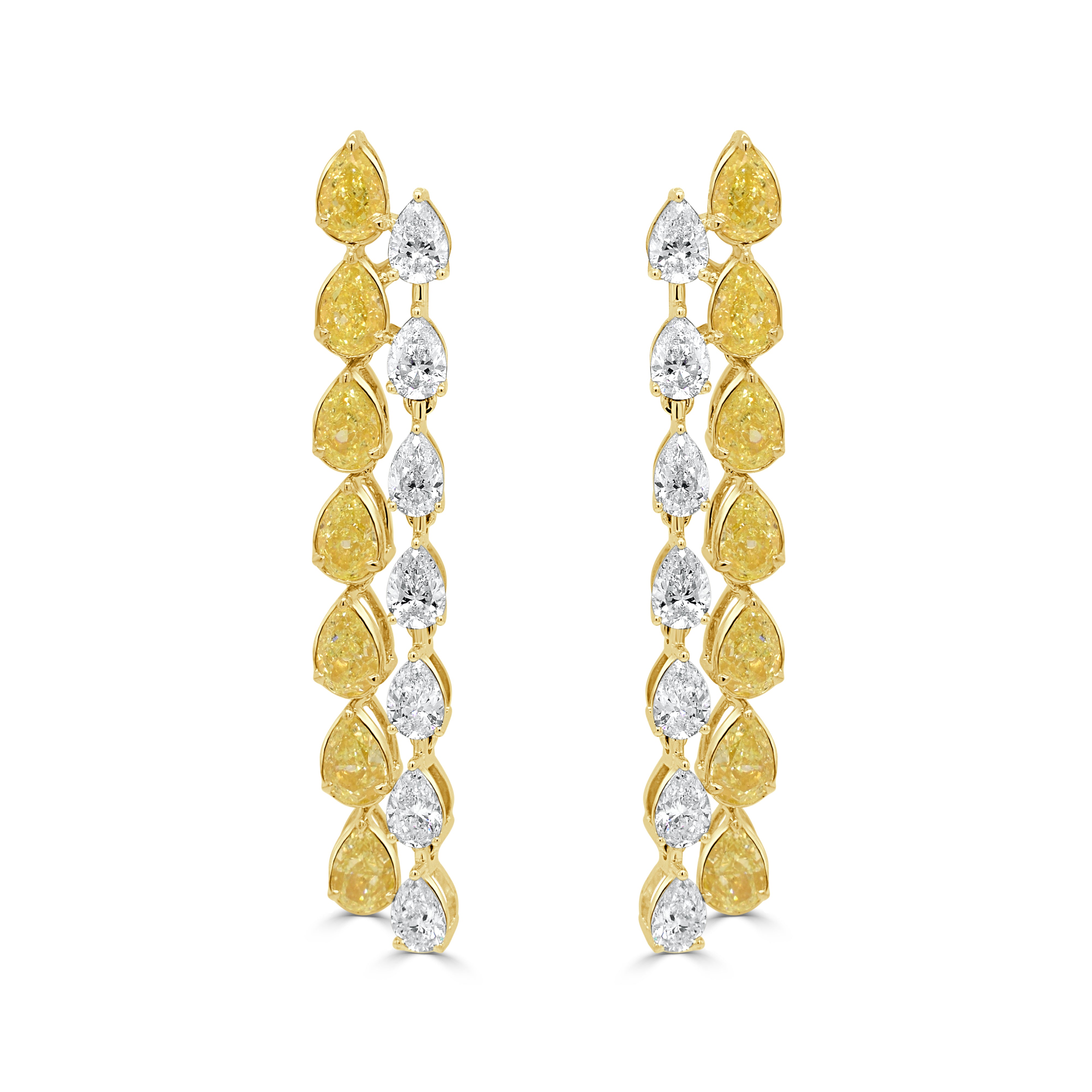 18K Gold Pear Shape Diamond & Yellow Diamond Drop Earrings