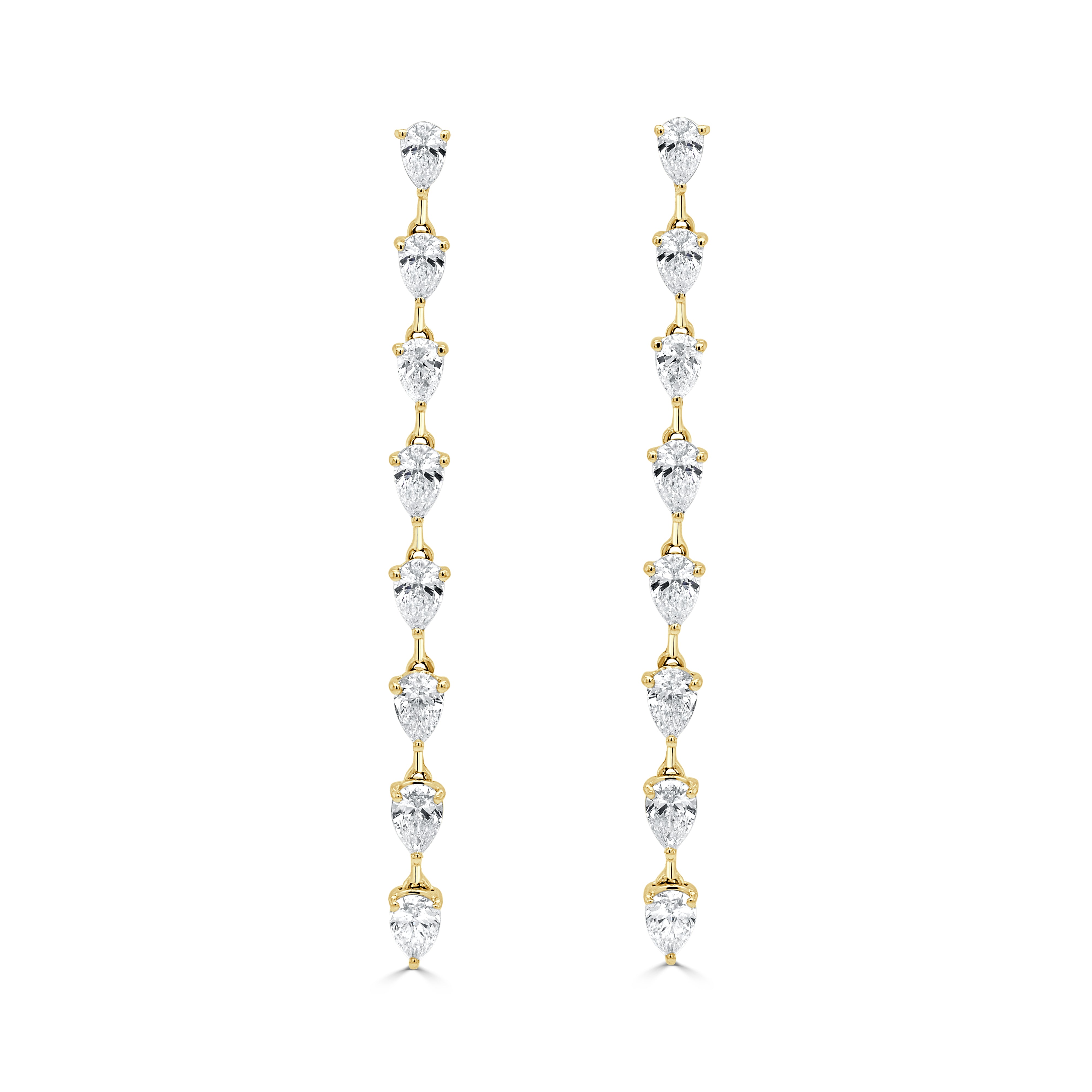 18K Gold & Pear Shape Diamond Drop Earrings - 2.94ct
