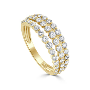 14K Gold & Diamond 3-Row Ring