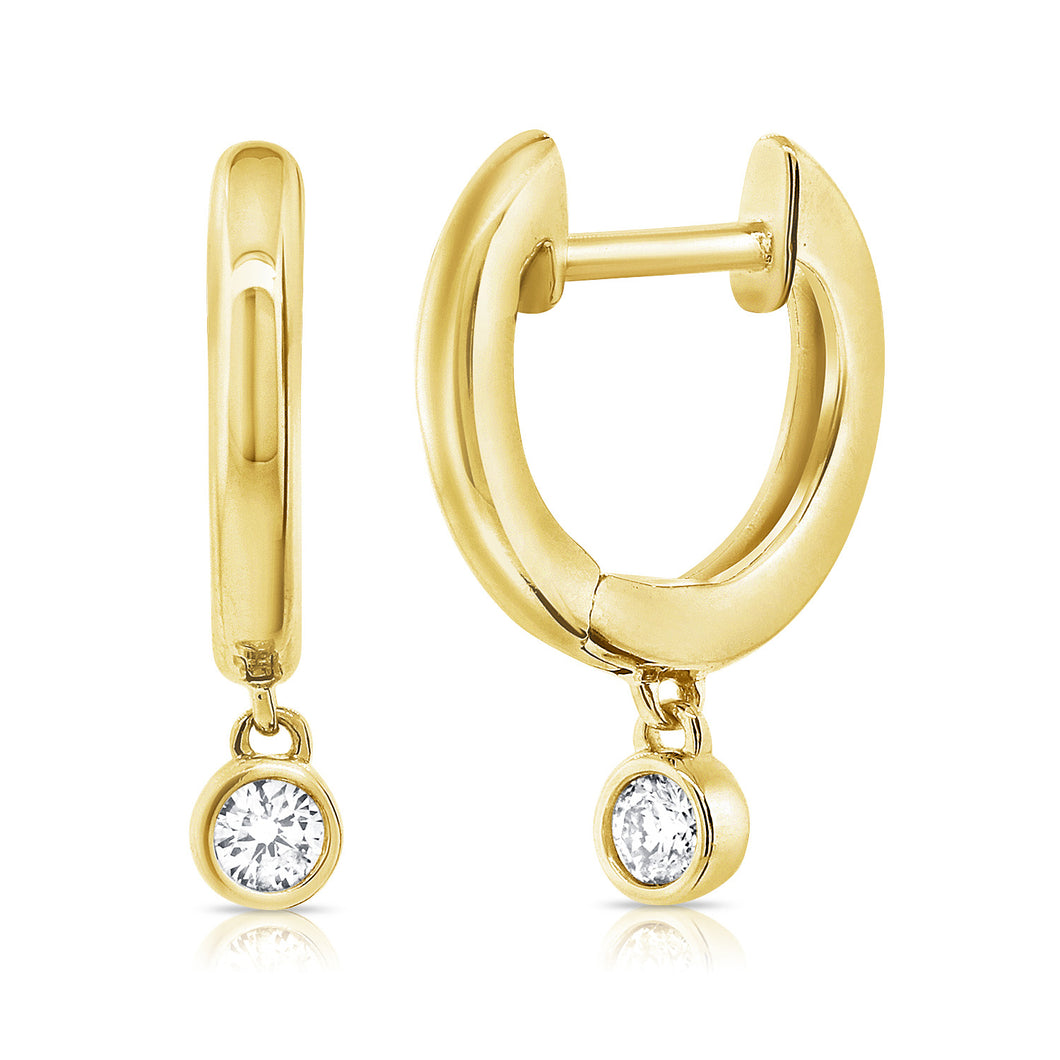 14K Gold Diamond Huggie Dangle Earrings