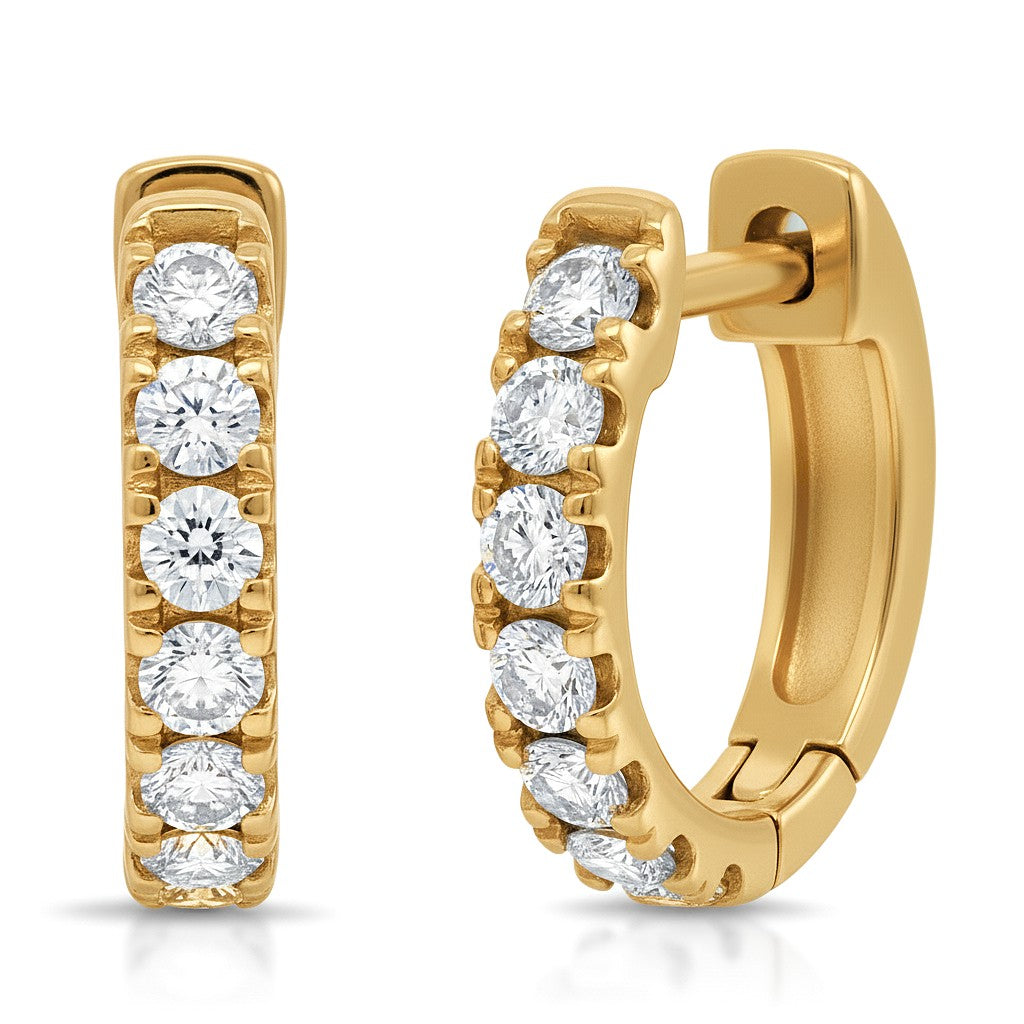 14K Gold  Diamond Huggie Earring 13mm- 0.30ct