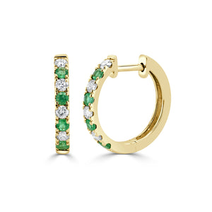 14K Gold Emerald & Diamond Alternating Huggie Earrings