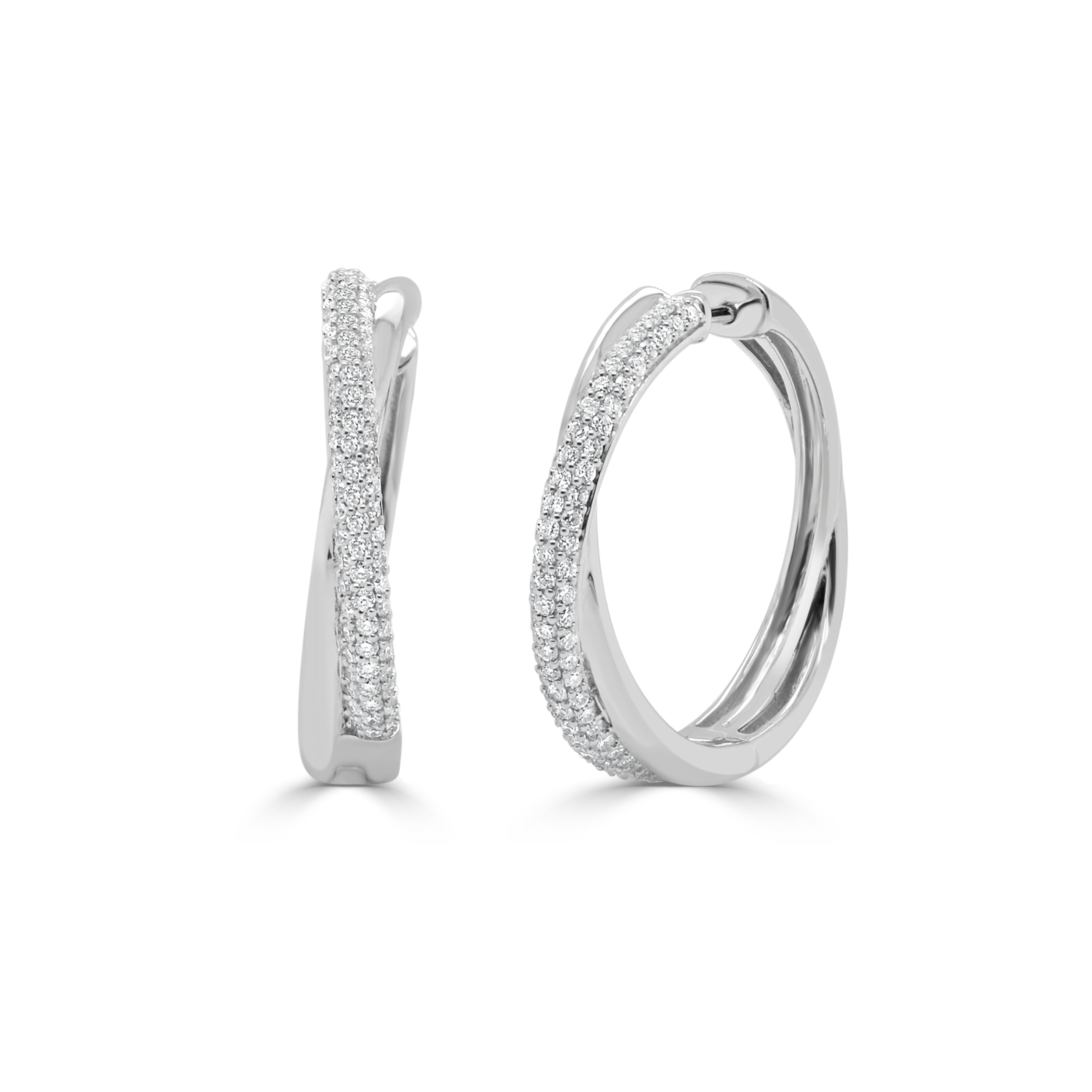 14K Gold & Diamond Swirl Hoop Earrings - 0.76 CT