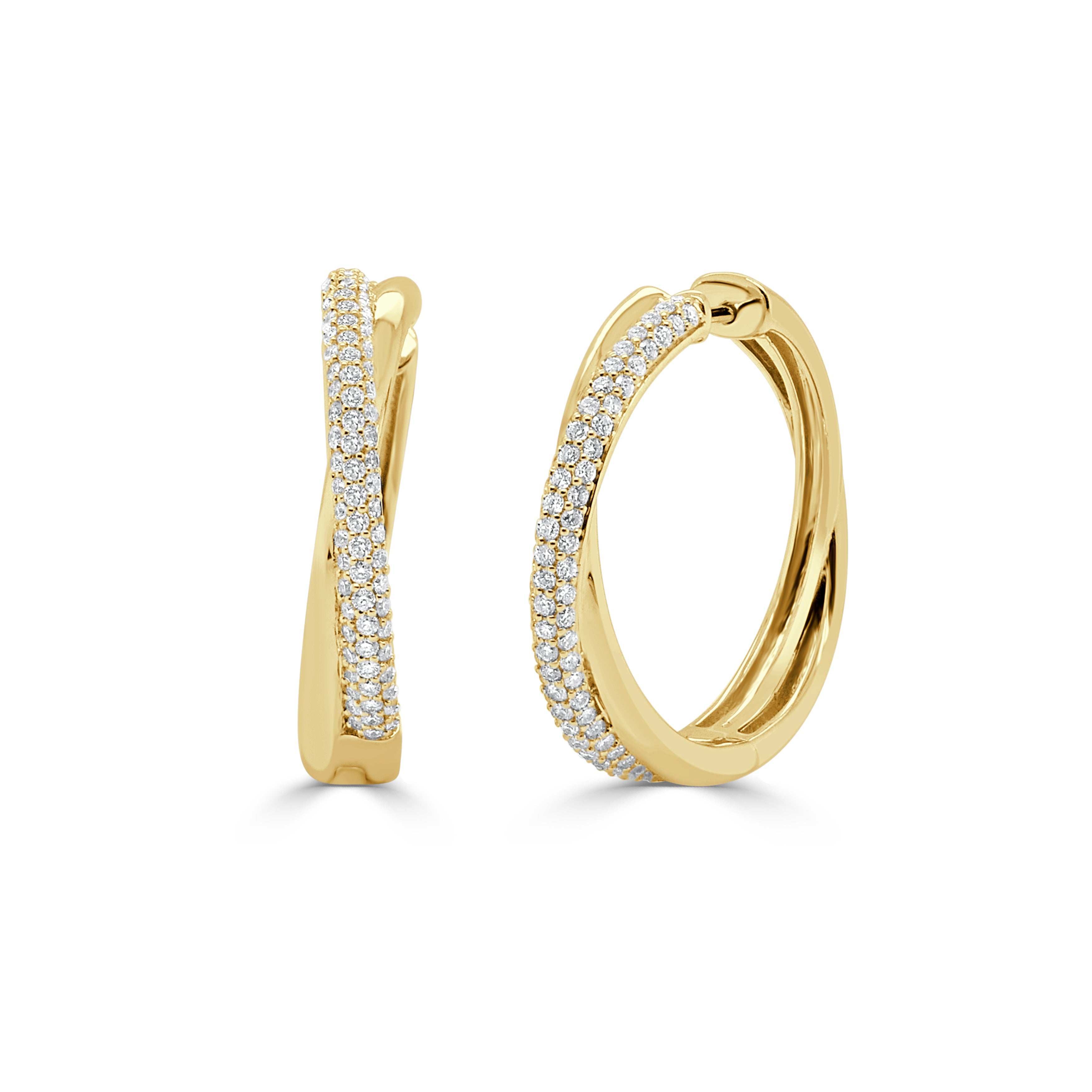 14K Gold & Diamond Swirl Hoop Earrings - 0.76 CT