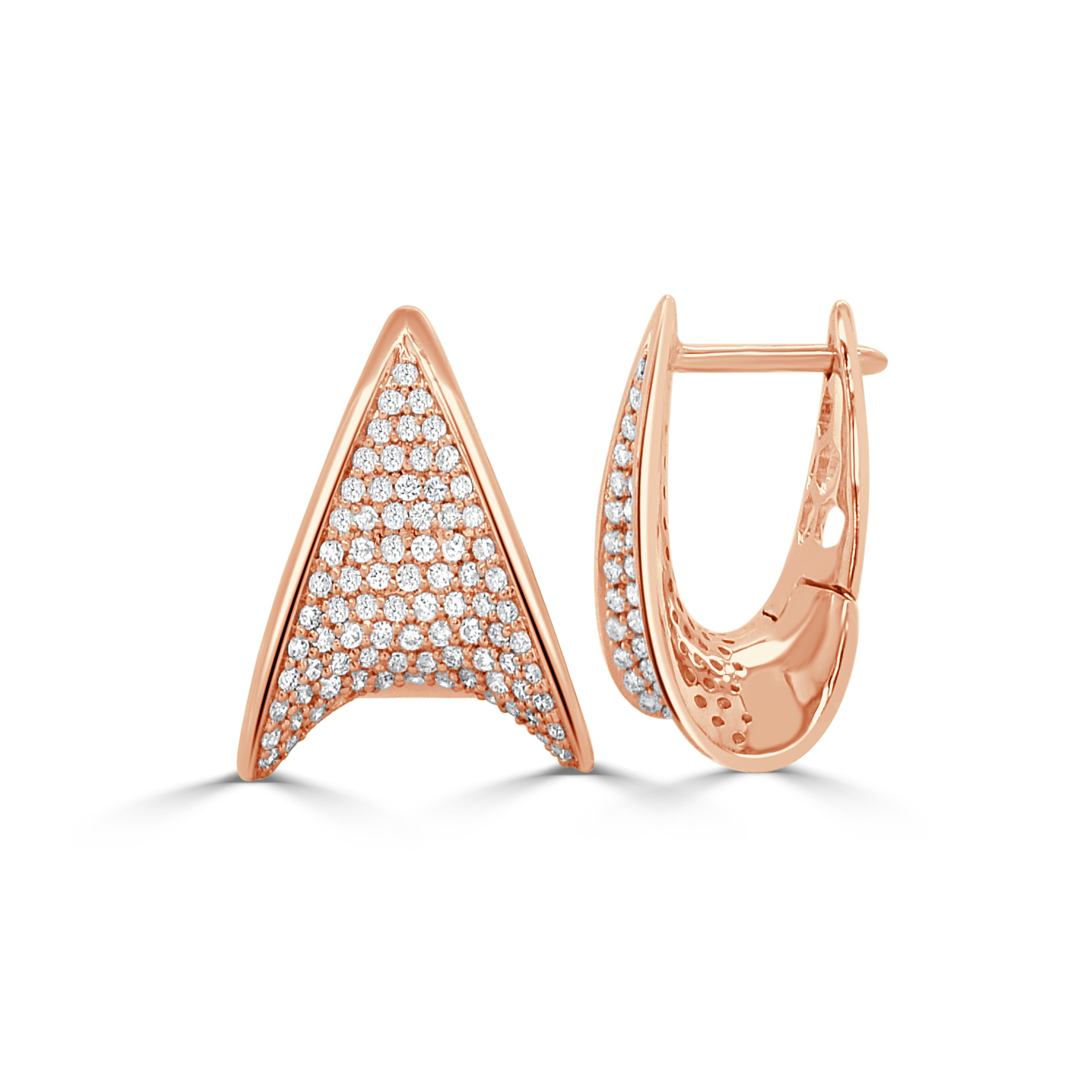 14K Gold Diamond Triangle Huggie Earrings - 0.73 CT