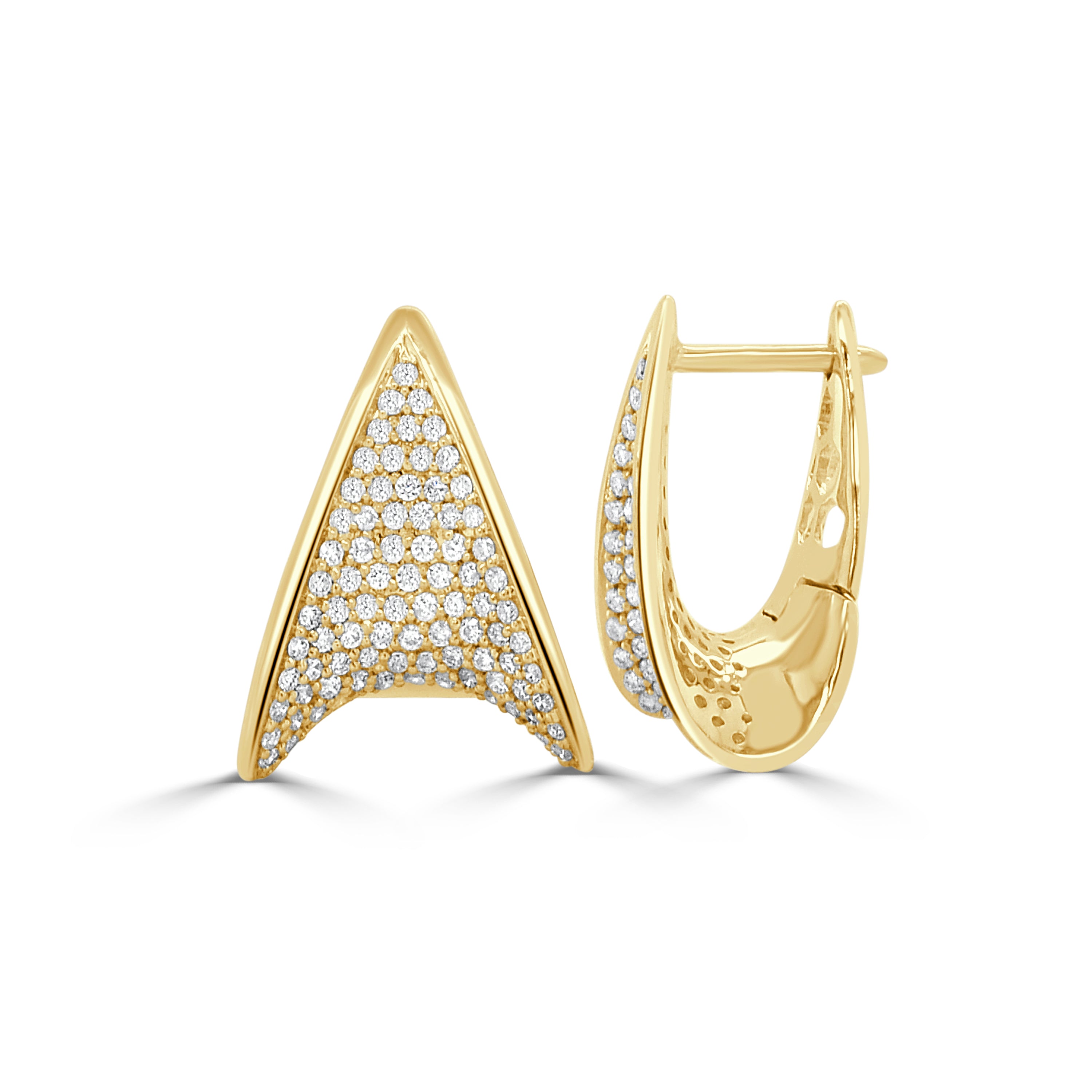 14K Gold Diamond Triangle Huggie Earrings - 0.73 CT