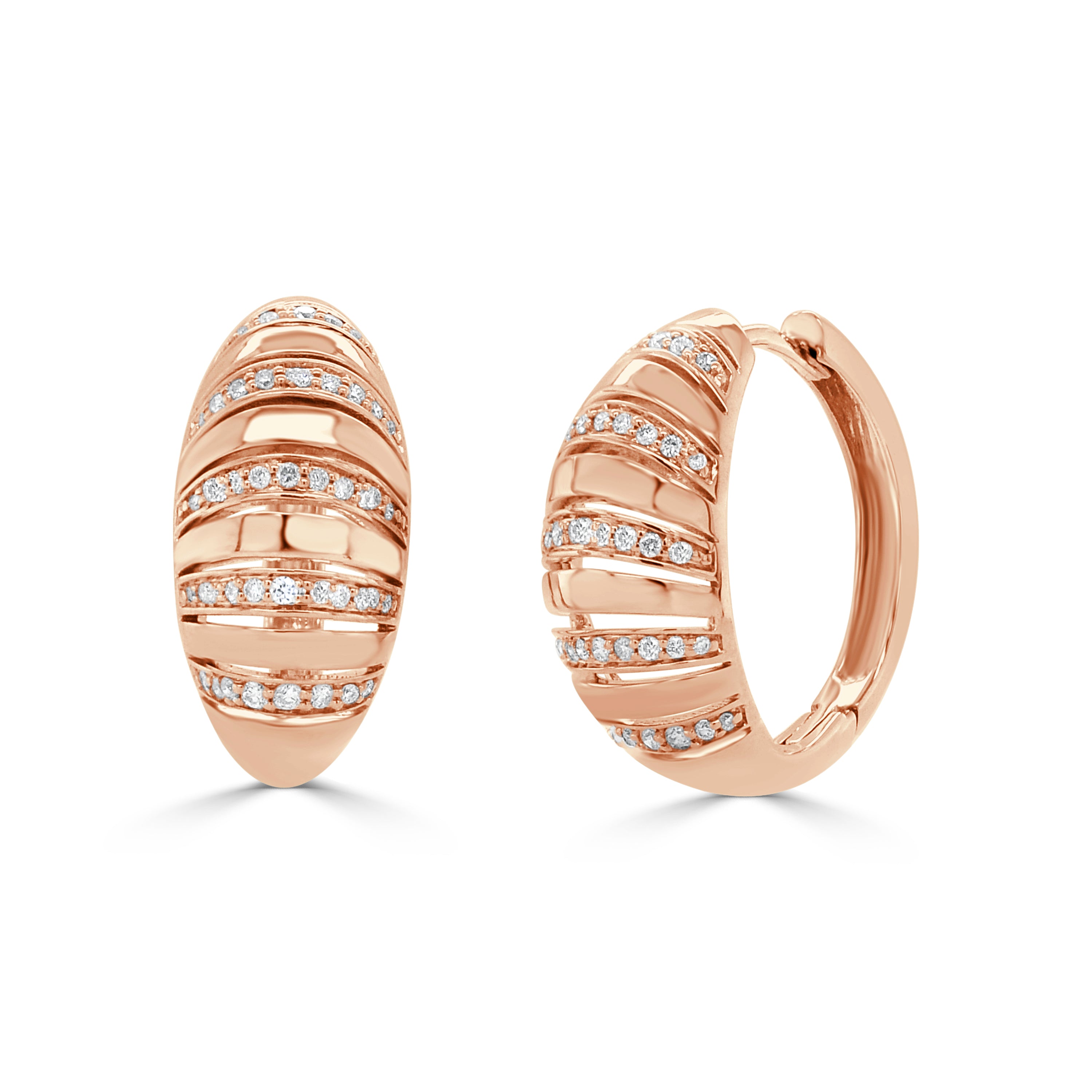 14K Gold Diamond Ribbed Hoop Earrings - 0.29 CT