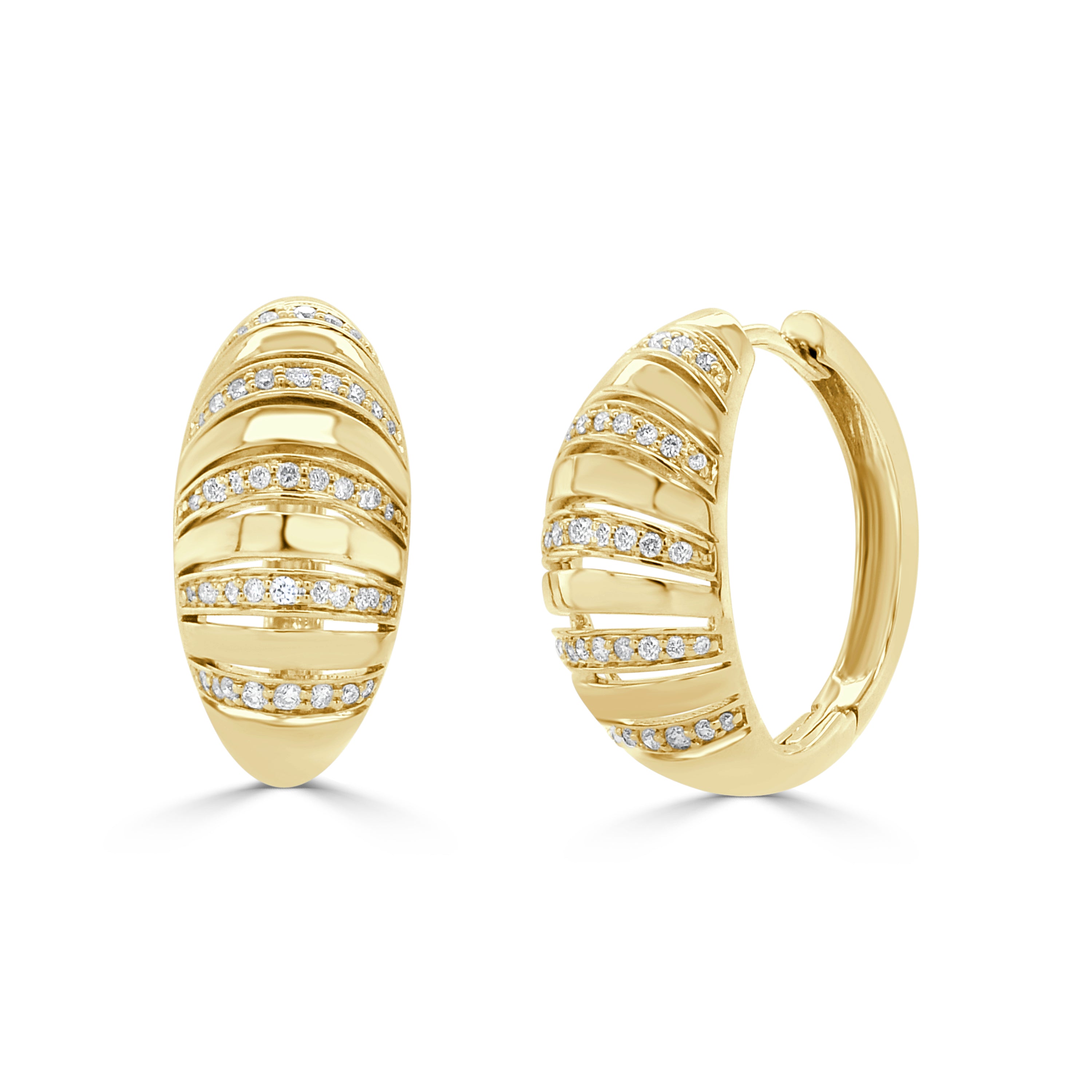 14K Gold Diamond Ribbed Hoop Earrings - 0.29 CT