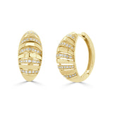 14K Gold Diamond Ribbed Hoop Earrings - 0.29 CT