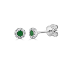 Load image into Gallery viewer, 14K Gold Emerald &amp; Diamond Round Stud Earrings