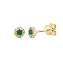 Load image into Gallery viewer, 14K Gold Emerald &amp; Diamond Round Stud Earrings