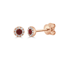 Load image into Gallery viewer, 14K Gold Ruby &amp; Diamond Round Stud Earrings