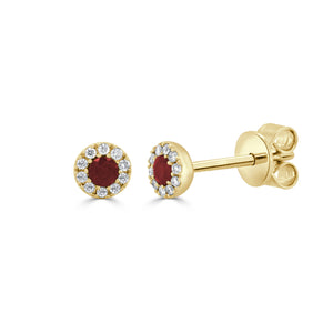 14K Gold Ruby & Diamond Round Stud Earrings