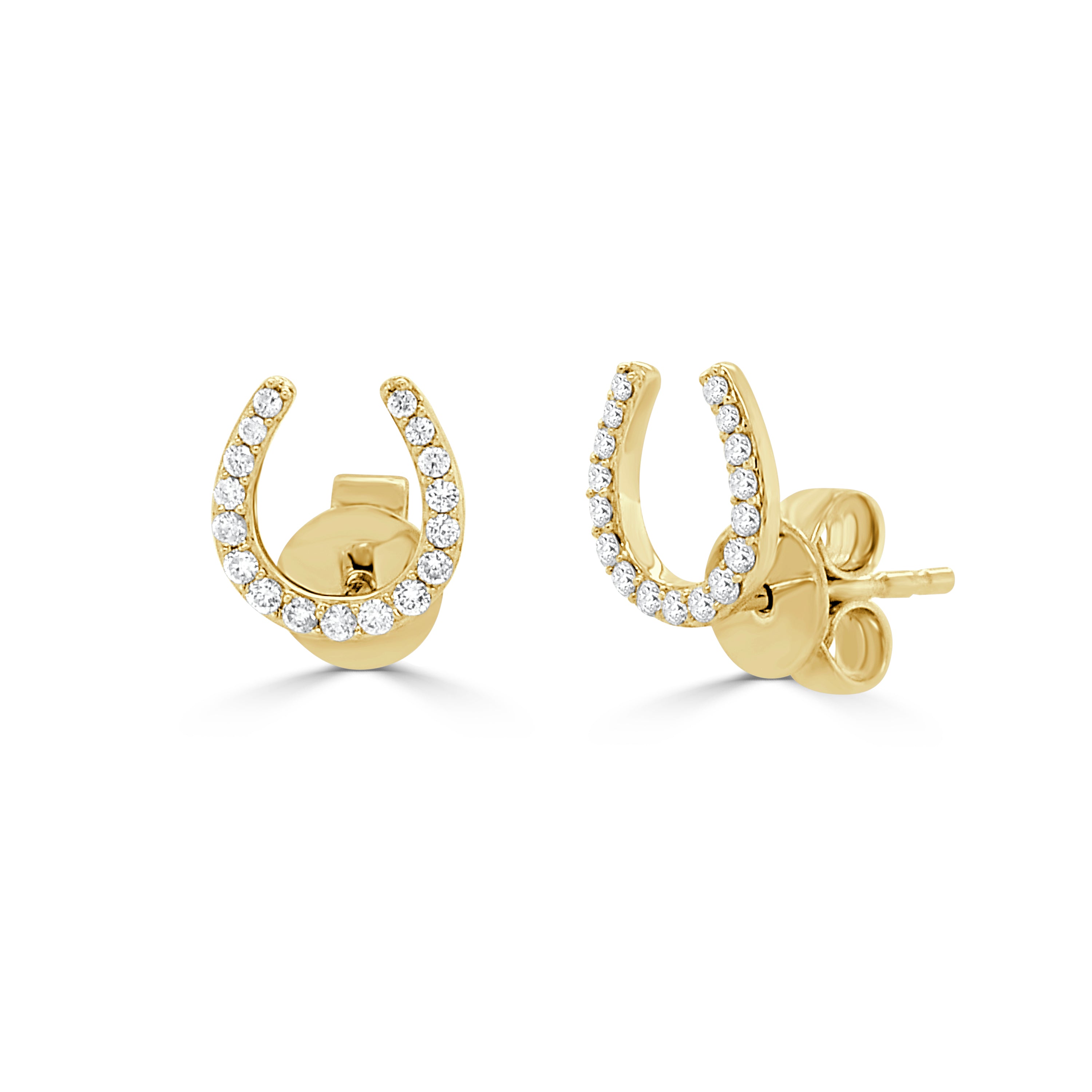 14K Gold Diamond Horseshoe Stud Earrings - 0.20 CT