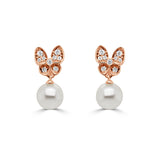 14K Gold Diamond Pearl Butterfly Earrings