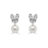 14K Gold Diamond Pearl Butterfly Earrings