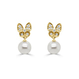 14K Gold Diamond Pearl Butterfly Earrings