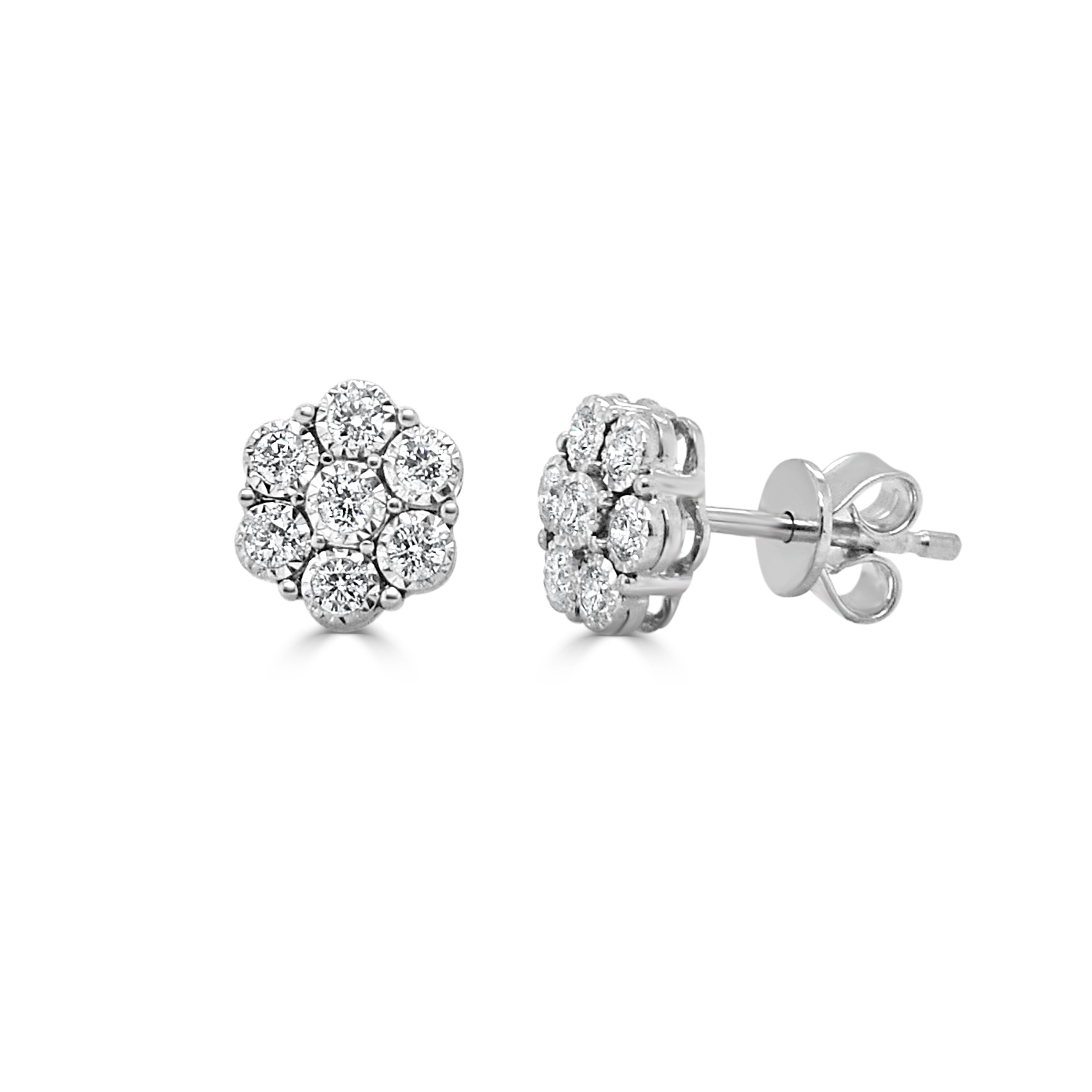 14K Gold Diamond Flower Stud Earrings - 0.31 CT