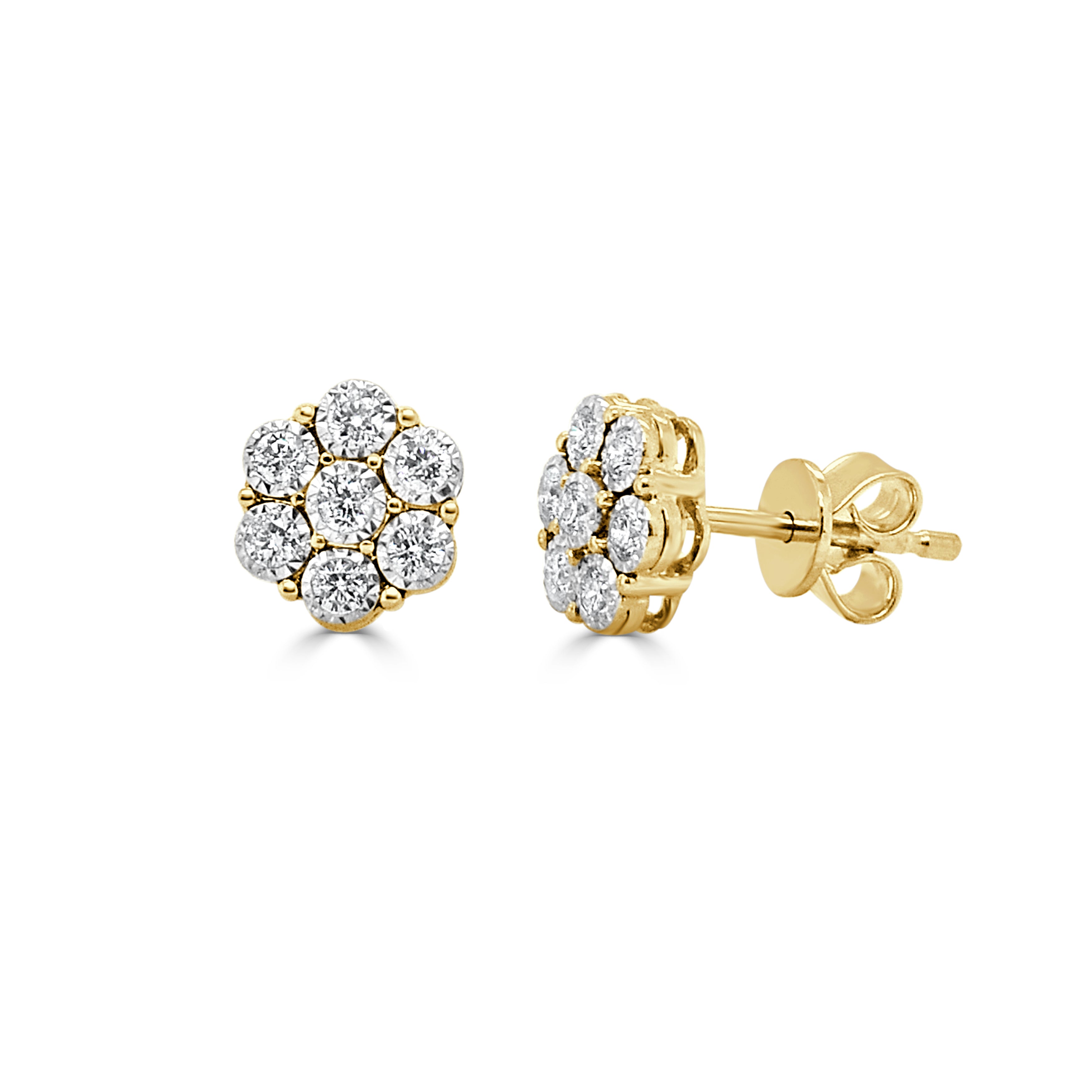 14K Gold Diamond Flower Stud Earrings - 0.31 CT