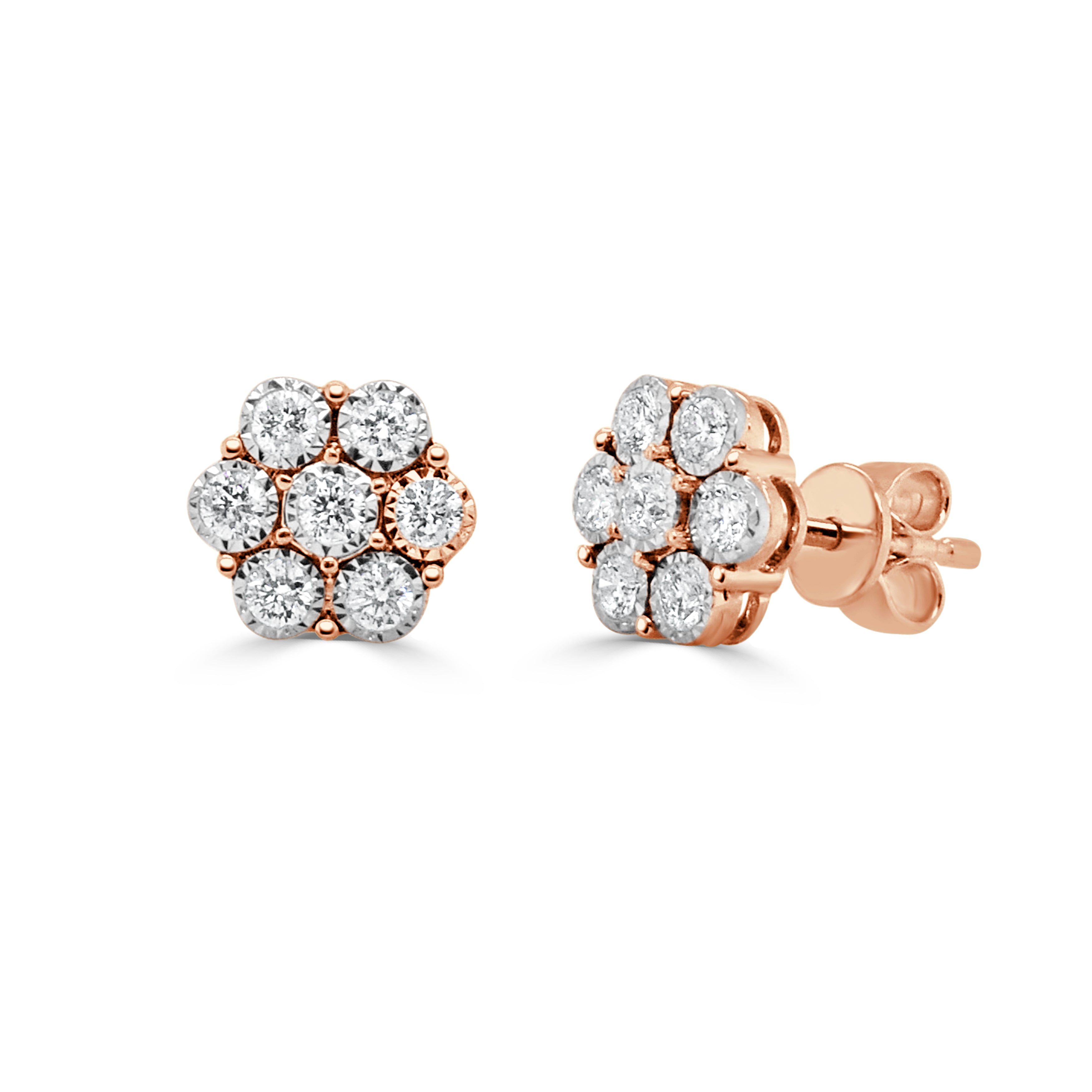 14K Gold Diamond Flower Stud Earring - 0.49 CT