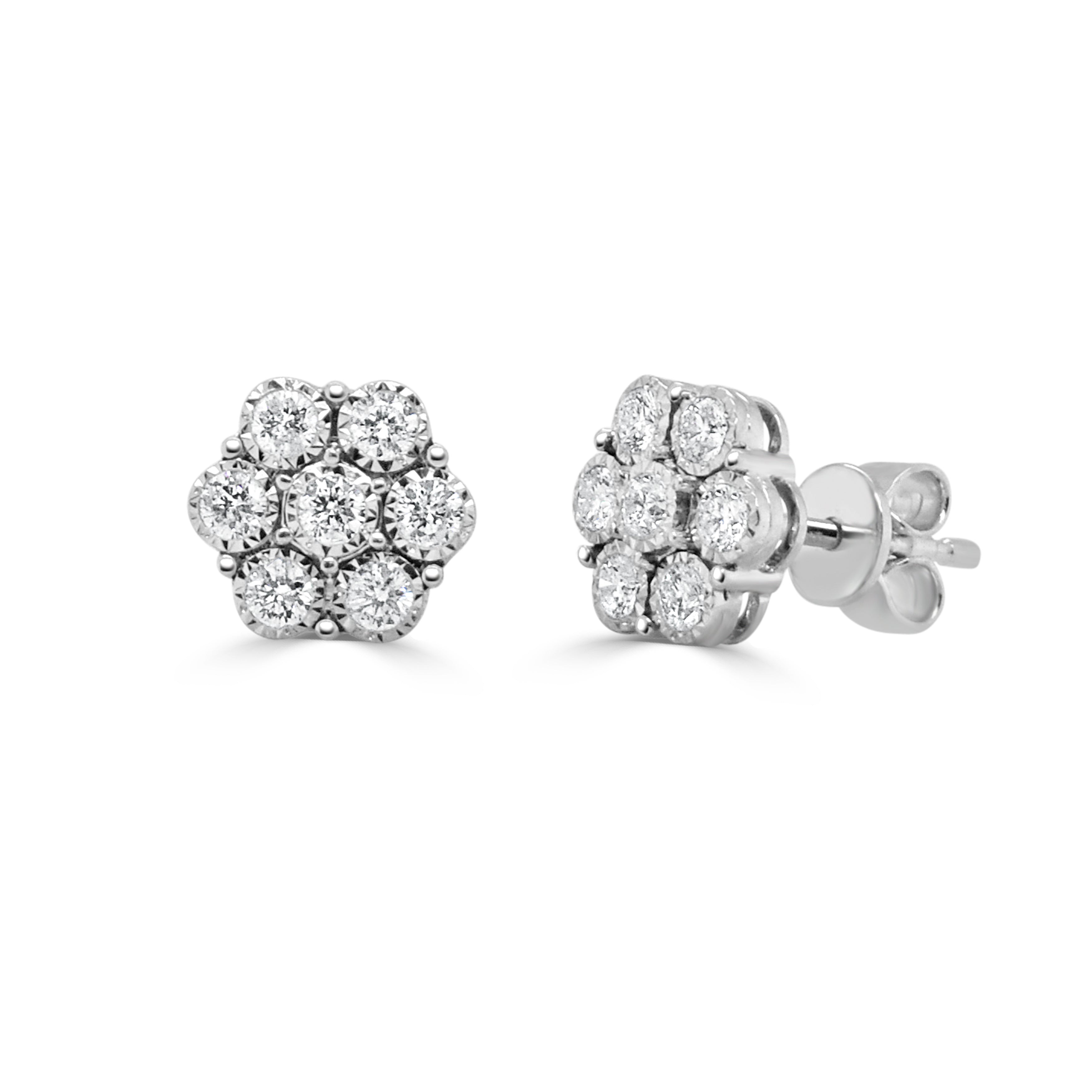 14K Gold Diamond Flower Stud Earring - 0.49 CT