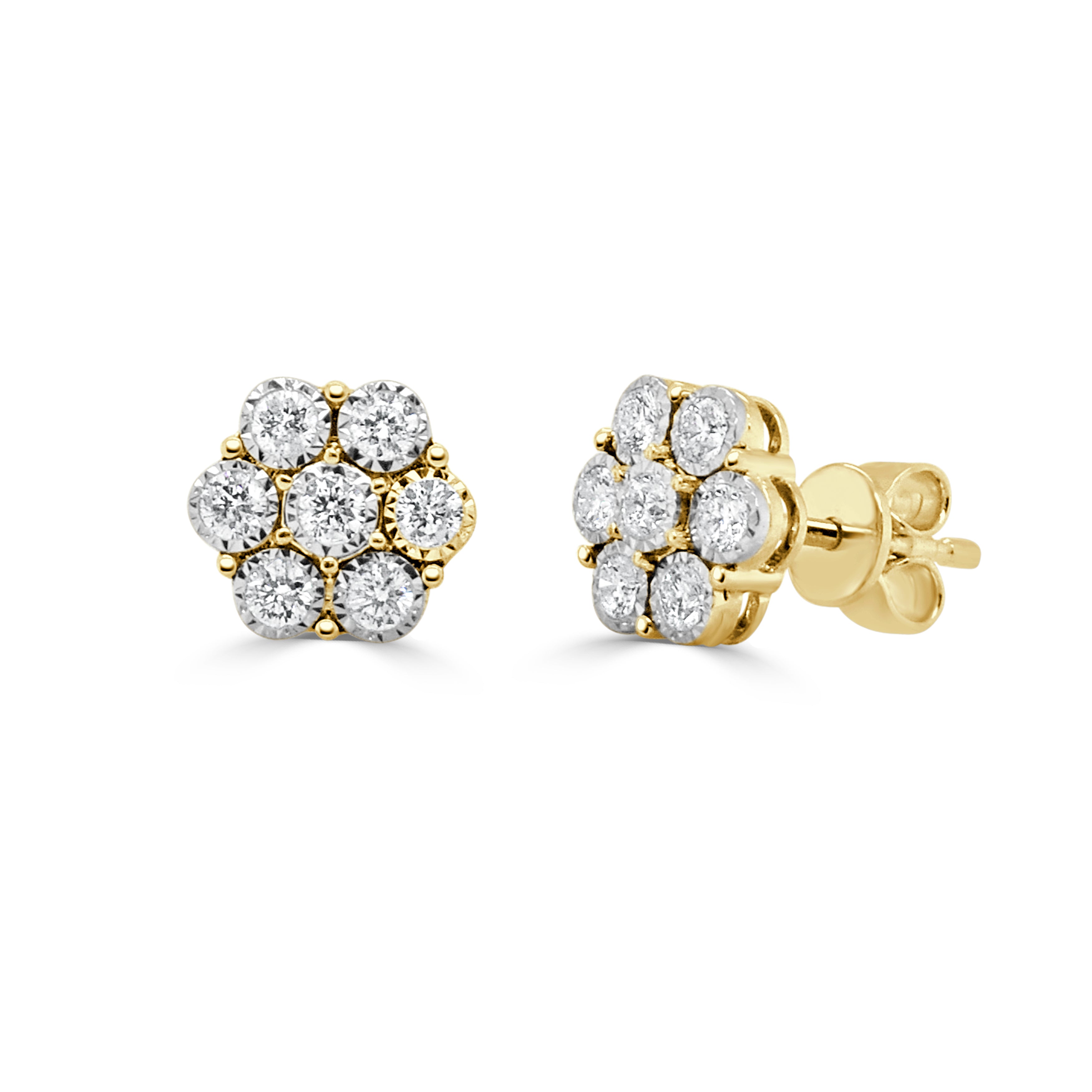 14K Gold Diamond Flower Stud Earring - 0.49 CT