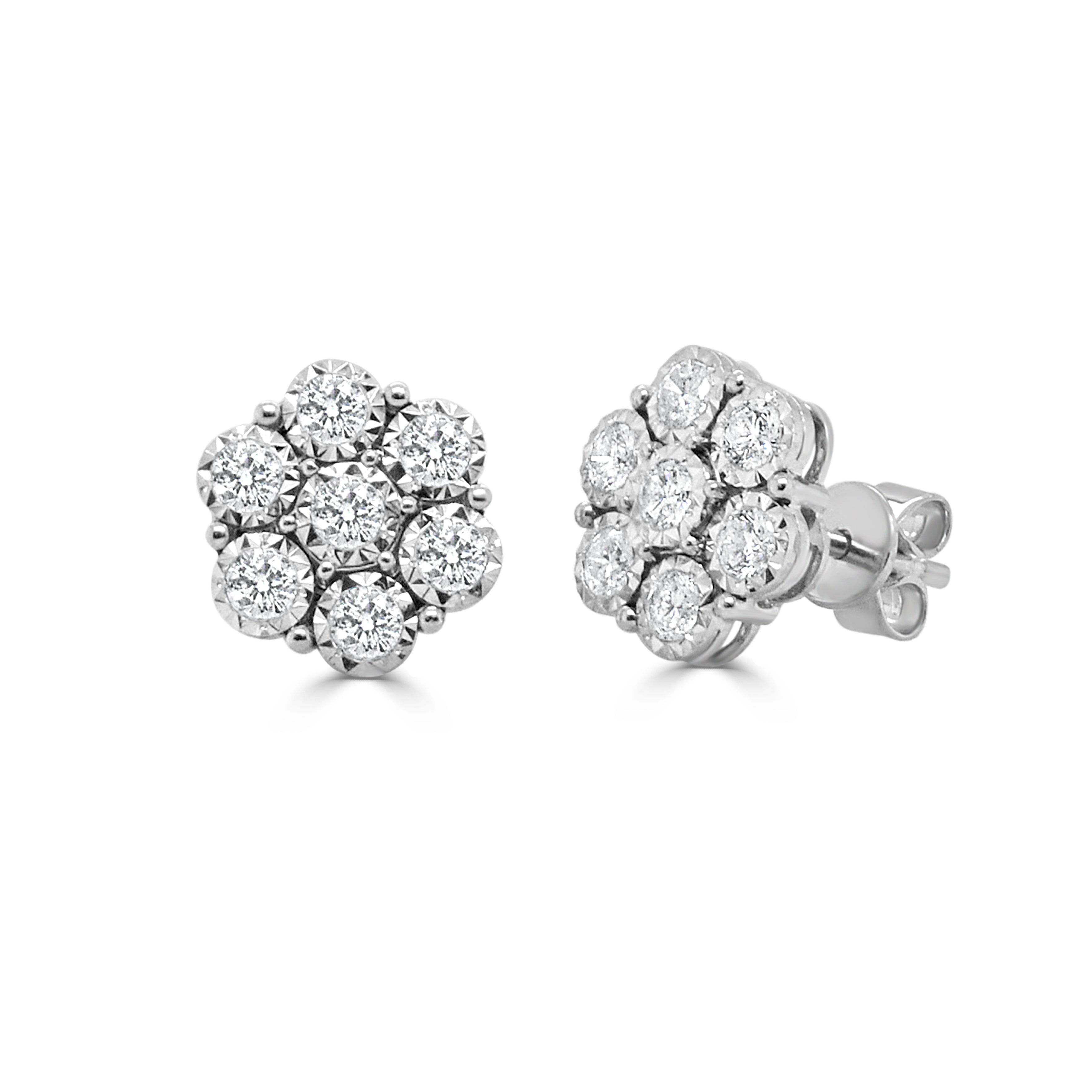 14K Gold Diamond Flower Stud Earrings - 0.72 CT