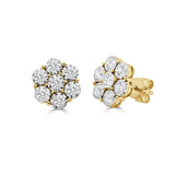 14K Gold Diamond Flower Stud Earrings - 0.72 CT