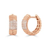 14K Gold Diamond Fluted Huggie Earrings