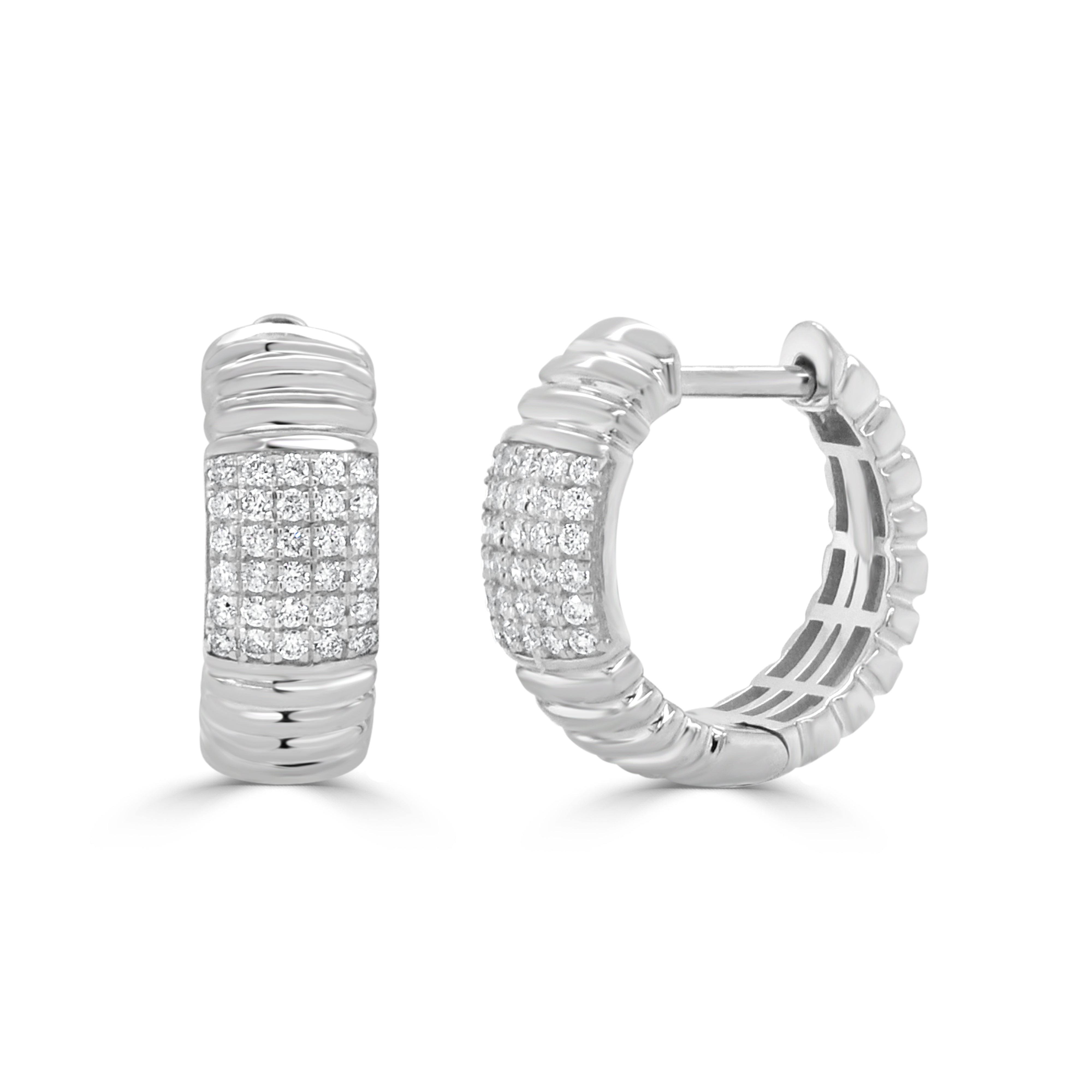 14K Gold Diamond Fluted Huggie Earrings