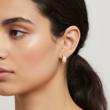 14K Gold Diamond Fluted Huggie Earrings