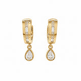 14K Gold Baguette Diamond & Pear Shape Drop Earrings- 1.74 CT