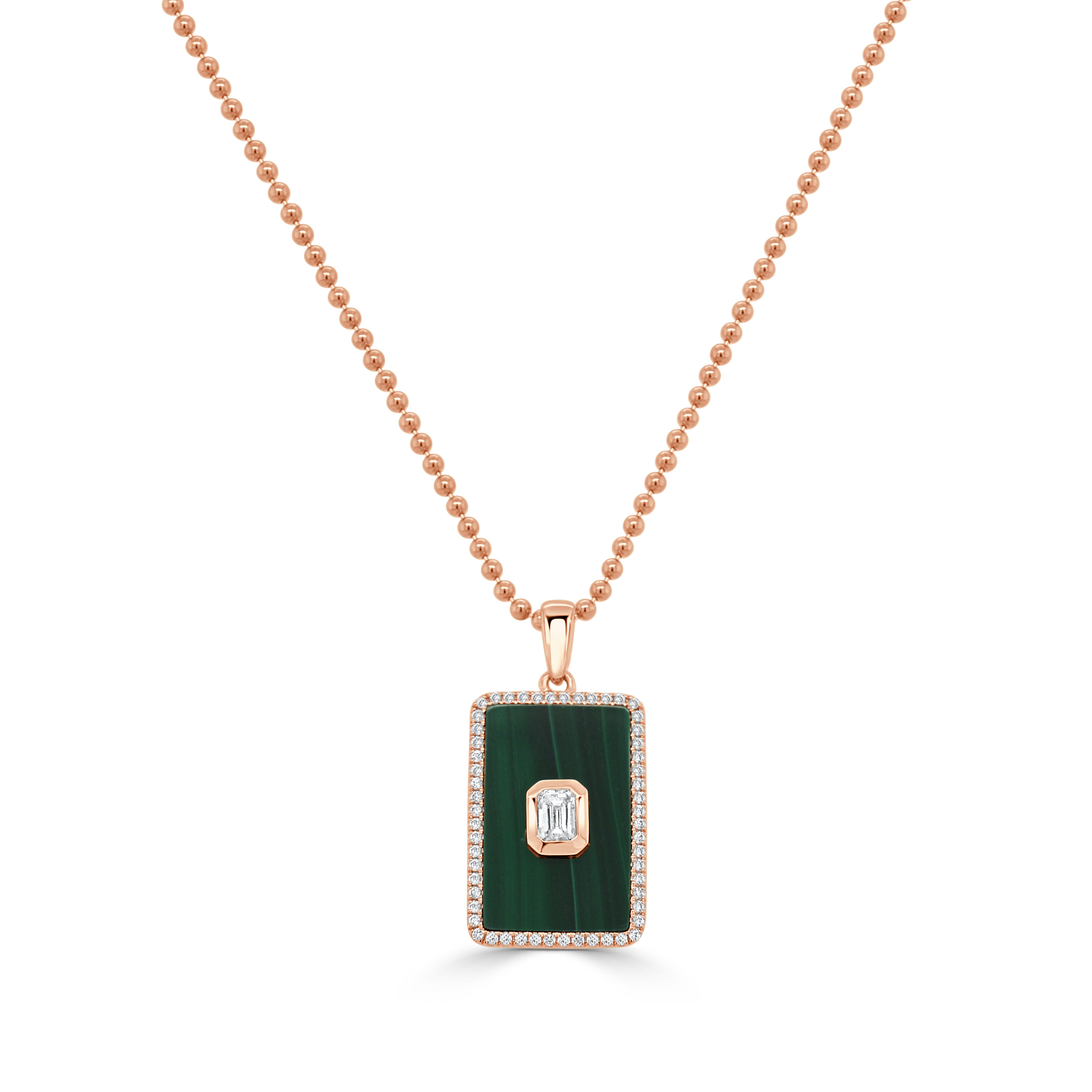 14K Gold Emerald Cut Diamond Medallion in Malachite - 0.37ct