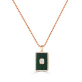 14K Gold Emerald Cut Diamond Medallion in Malachite - 0.37ct