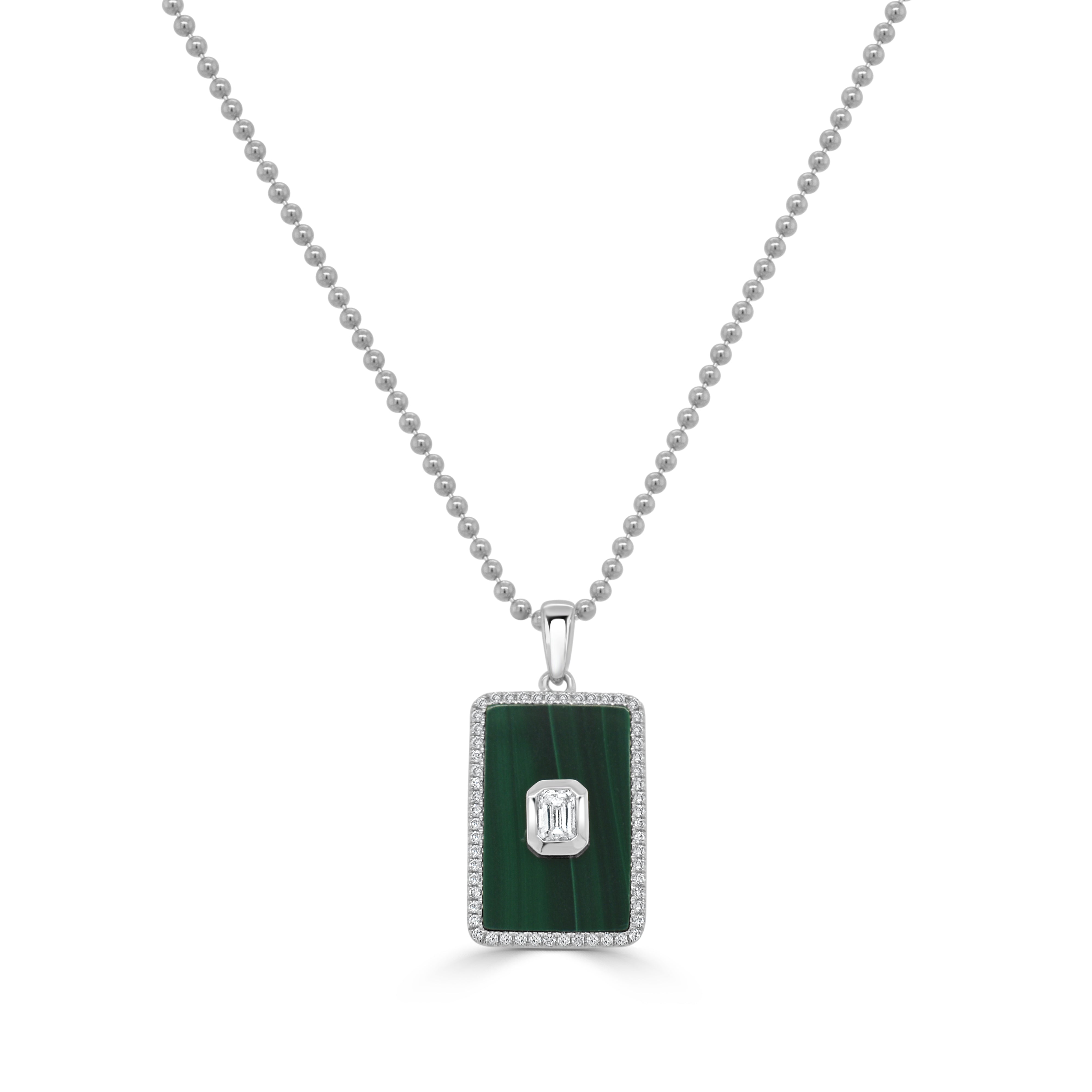 14K Gold Emerald Cut Diamond Medallion in Malachite - 0.37ct
