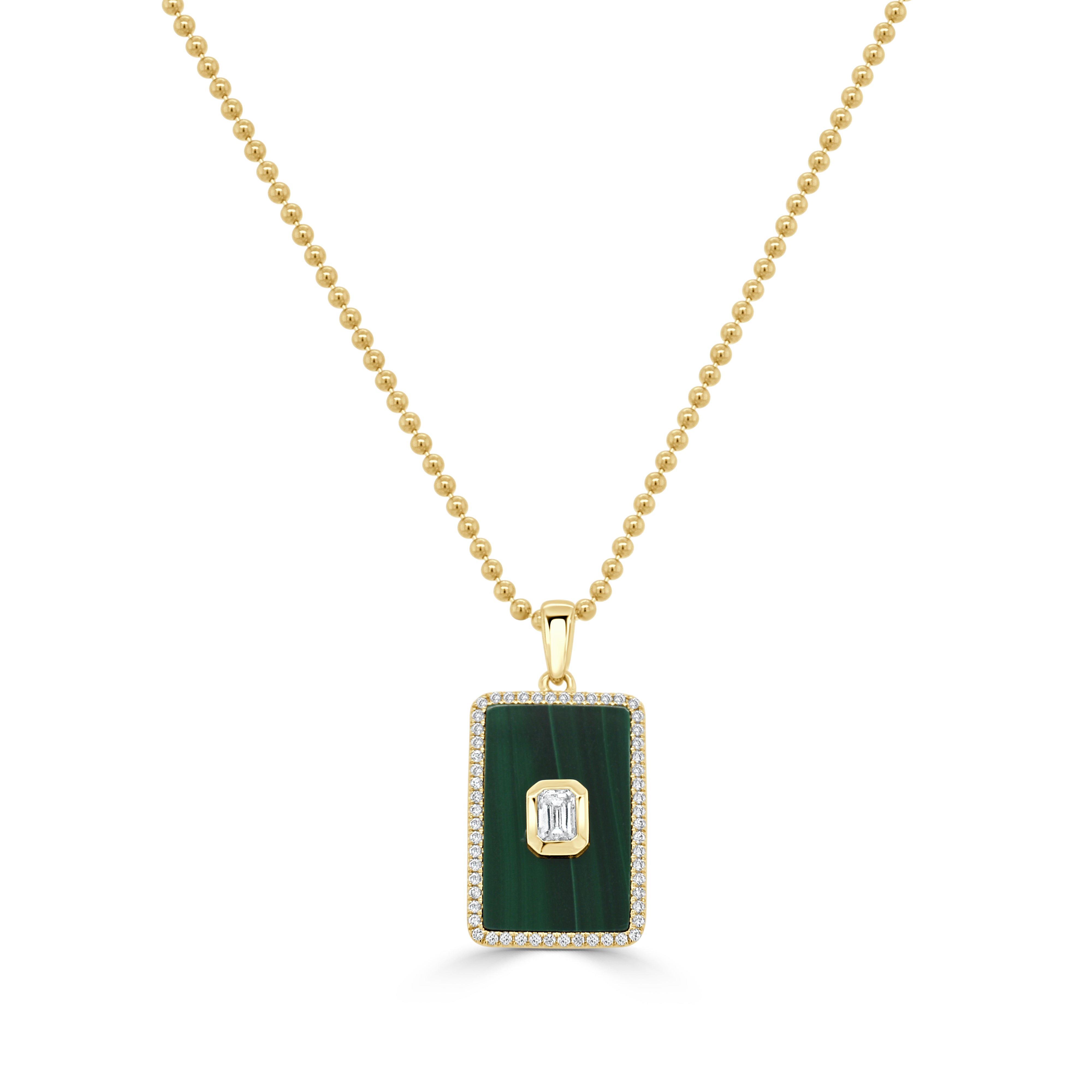 14K Gold Emerald Cut Diamond Medallion in Malachite - 0.37ct
