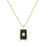 14K Gold Emerald Cut Diamond Medallion in Malachite - 0.37ct
