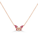 14K Gold Diamond & Pink Sapphire Butterfly Necklace - 0.14 CT
