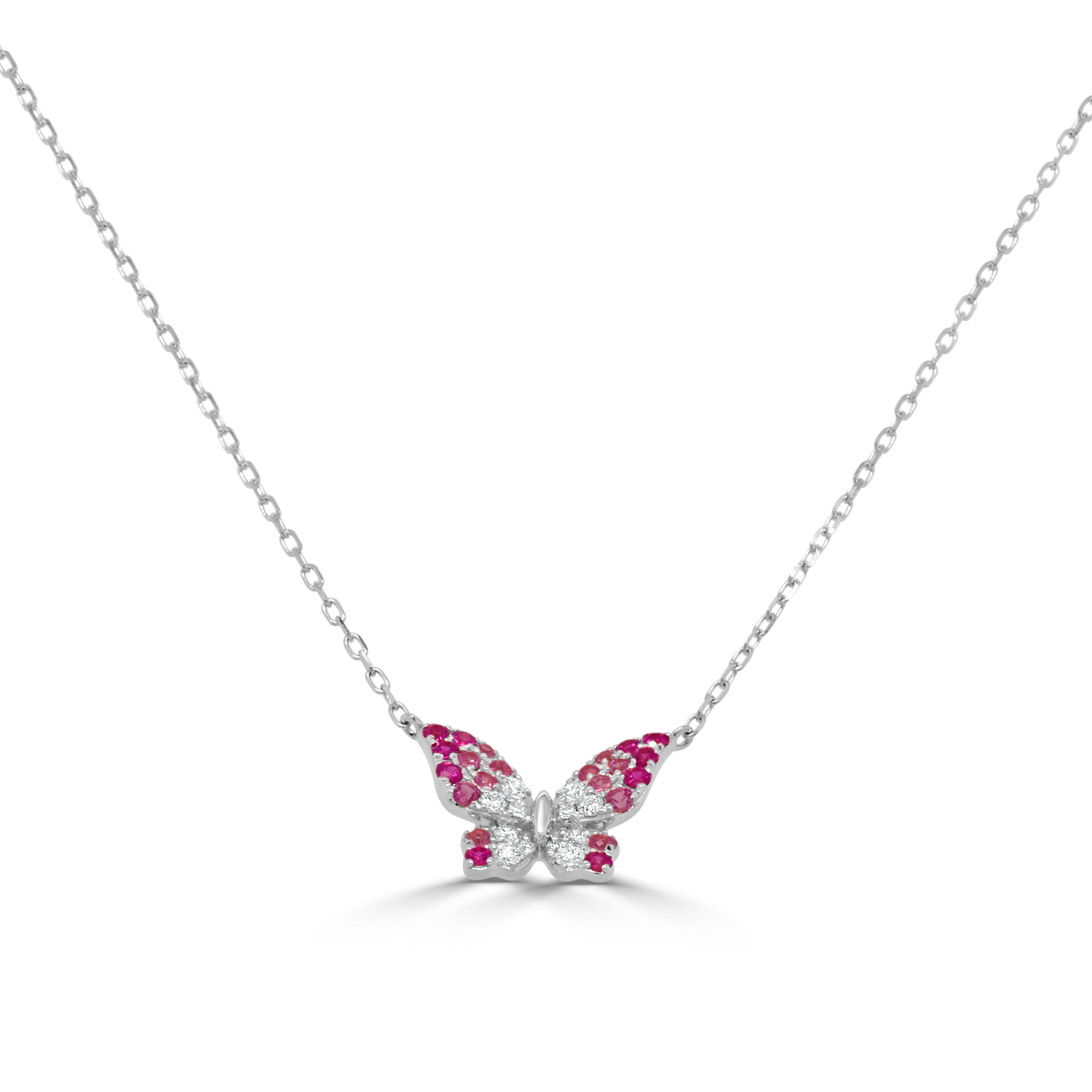 14K Gold Diamond & Pink Sapphire Butterfly Necklace - 0.14 CT