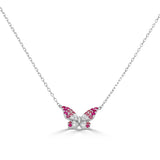 14K Gold Diamond & Pink Sapphire Butterfly Necklace - 0.14 CT