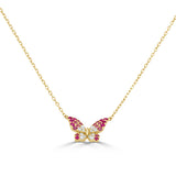 14K Gold Diamond & Pink Sapphire Butterfly Necklace - 0.14 CT