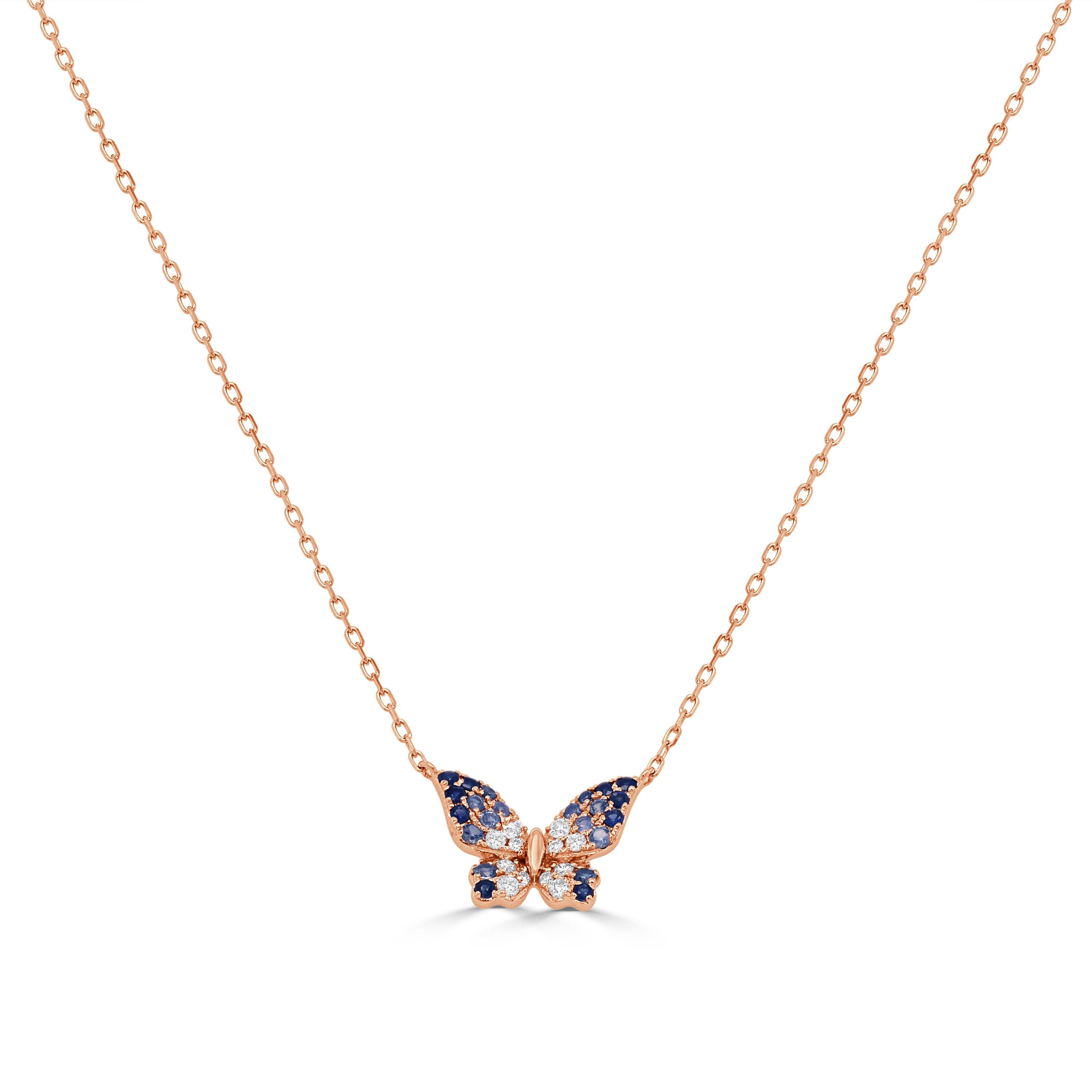 14K Gold Diamond & Sapphire Butterfly Necklace - 0.35 CT